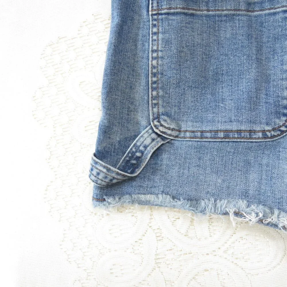 STS Blue High Rise Med Wash Denim Shorts Raw Edge Festival 27" EUC - Picture 4 of 11